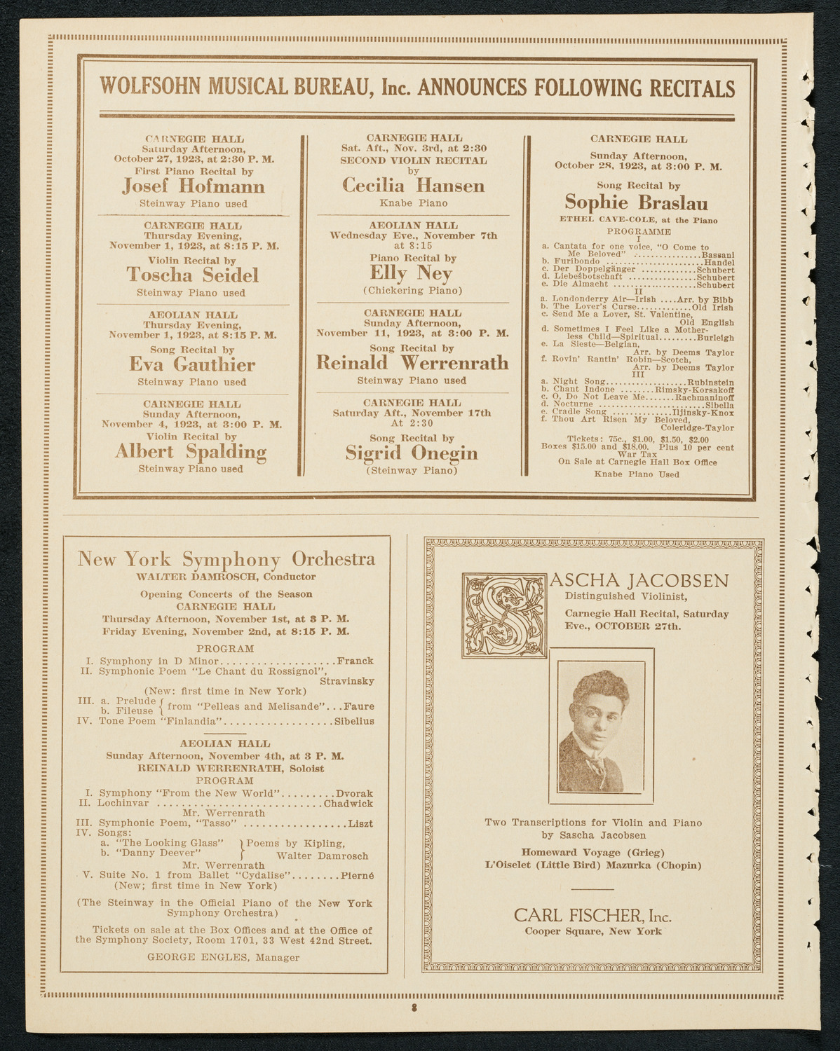 New York Philharmonic, October 26, 1923, program page 8