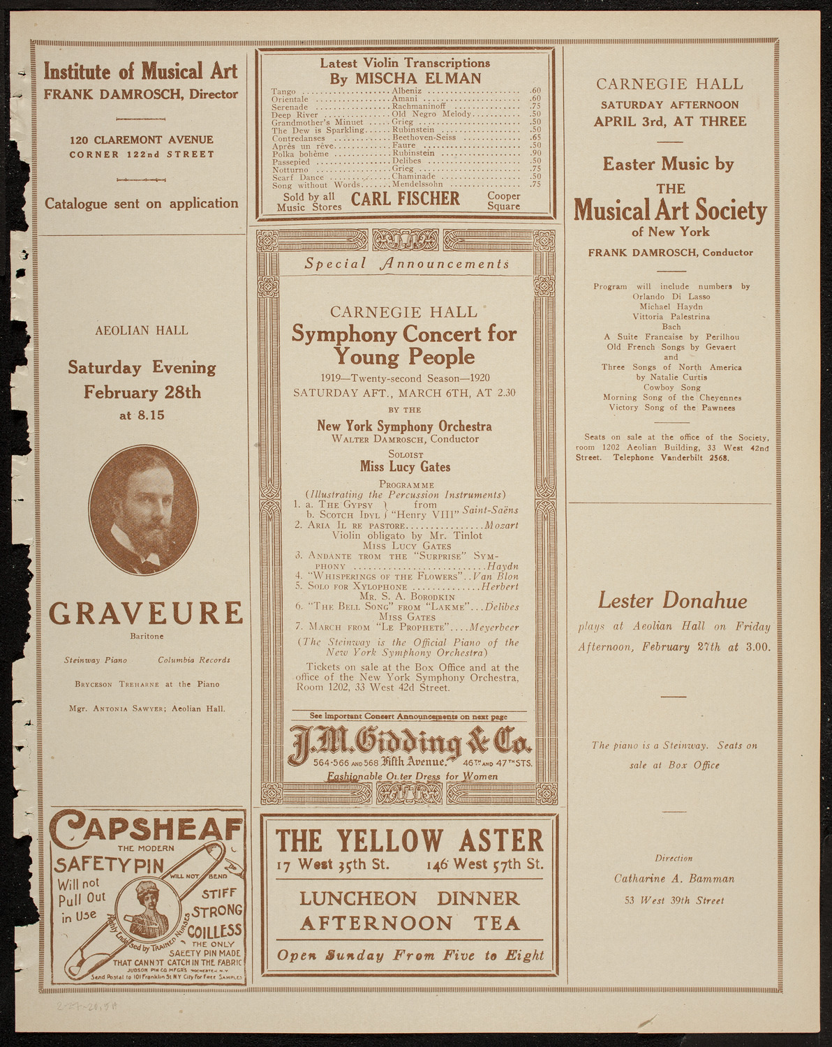 New York Philharmonic, February 27, 1920, program page 9