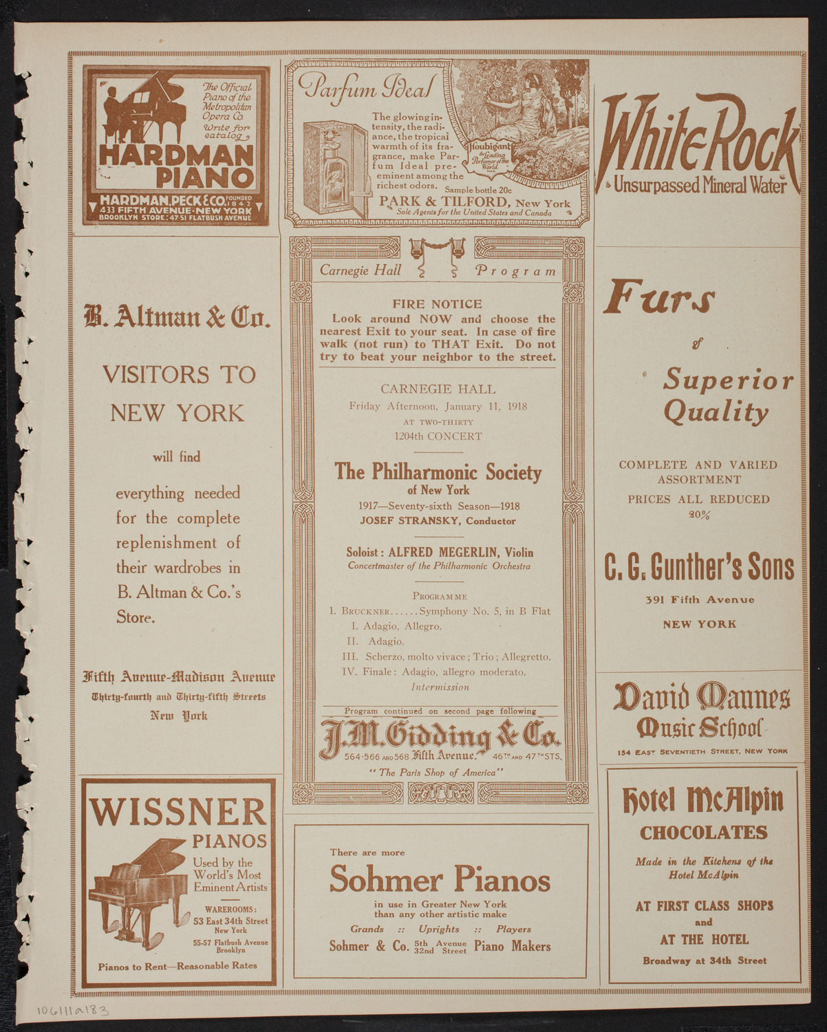 New York Philharmonic, January 11, 1918, program page 5