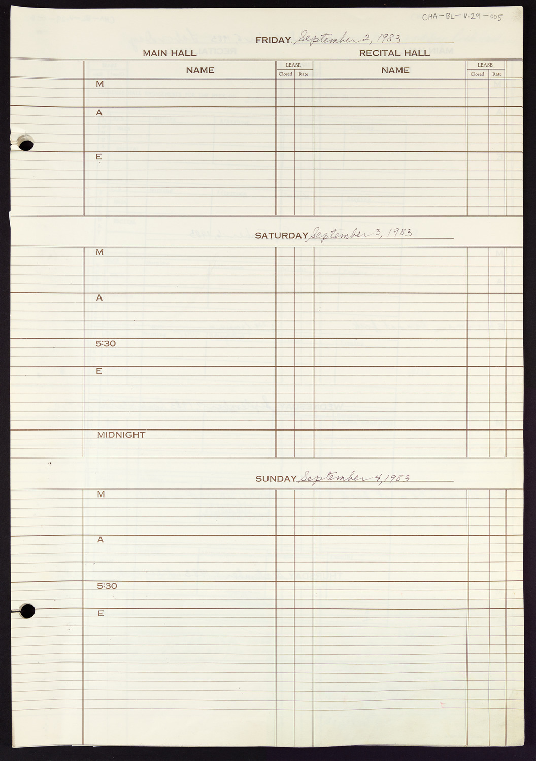Carnegie Hall Booking Ledger, volume 29, page 5