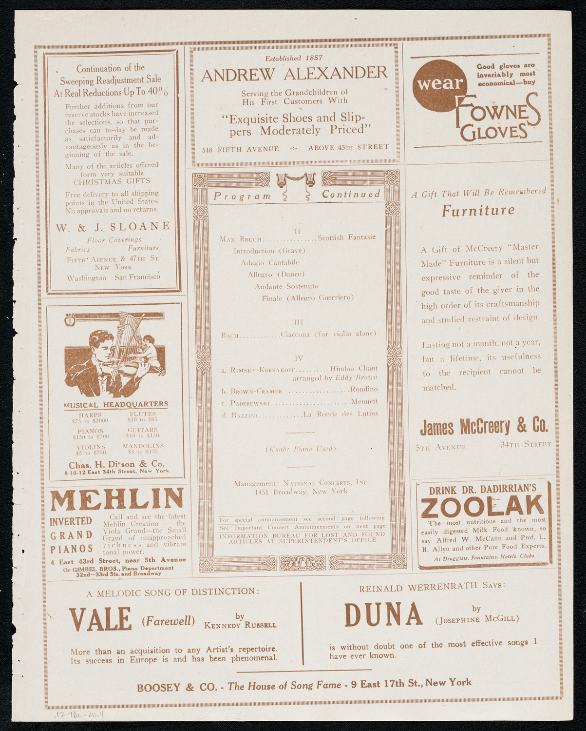 Eddy Brown, Violin, December 16, 1920, program page 7