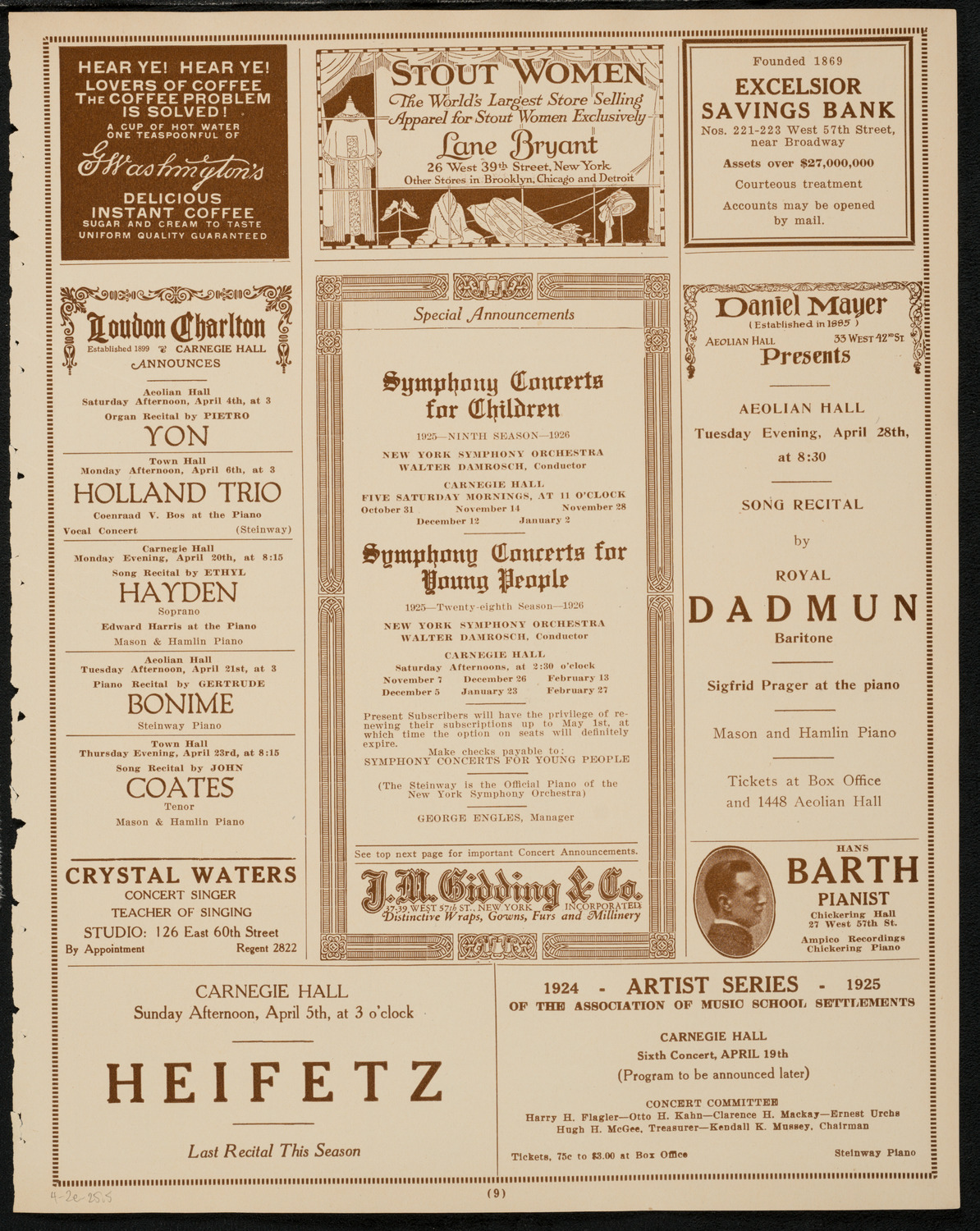 New York Philharmonic, April 2, 1925, program page 9