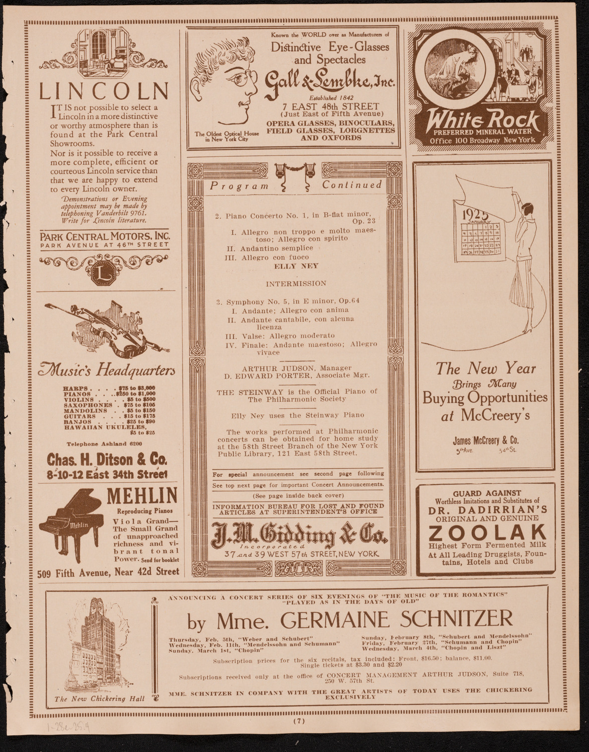 New York Philharmonic Students' Concert, January 28, 1925, program page 7