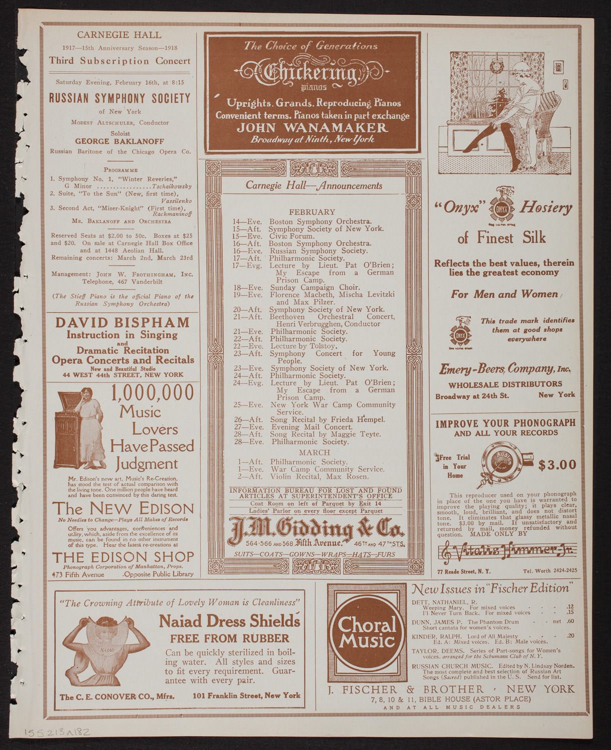 Paulist Choristers, February 13, 1918, program page 3