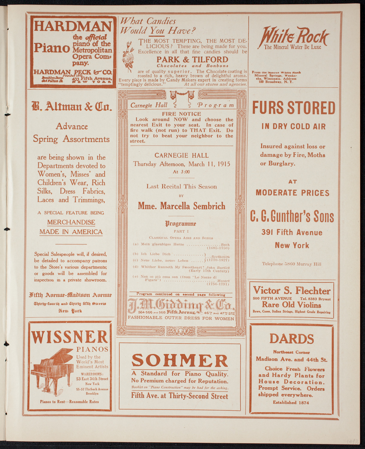 Marcella Sembrich, Soprano, March 11, 1915, program page 5