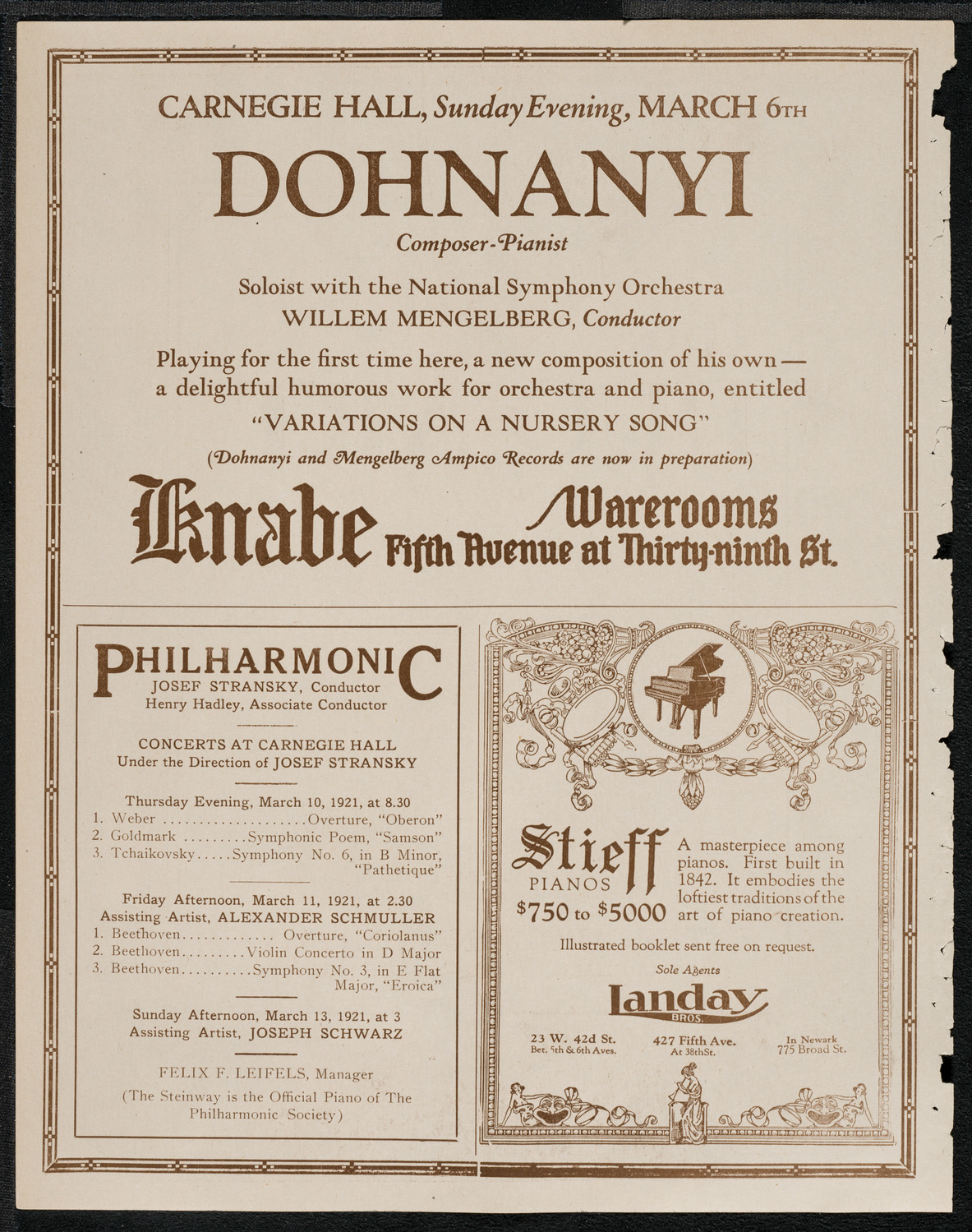 National Symphony Orchestra, March 6, 1921, program page 12