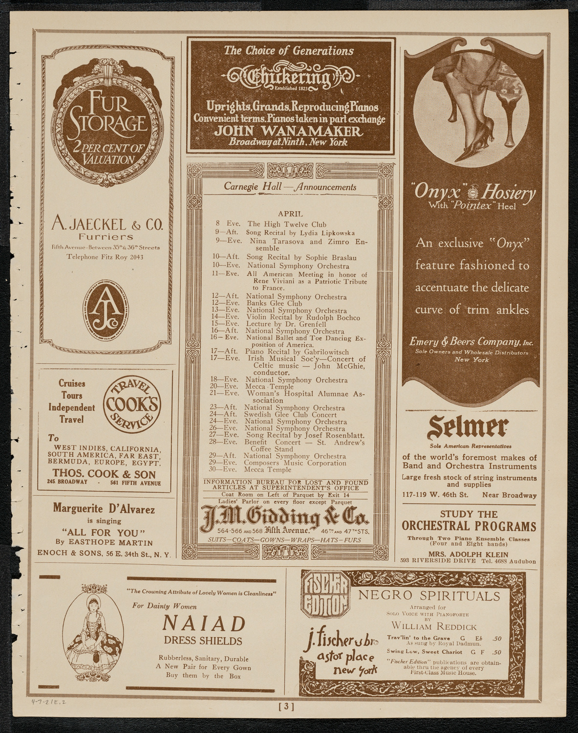 Metropolitan Post - American Legion Concert by Metropolitan Life Insurance Company Combined Musical Organizations, April 7, 1921, program page 3