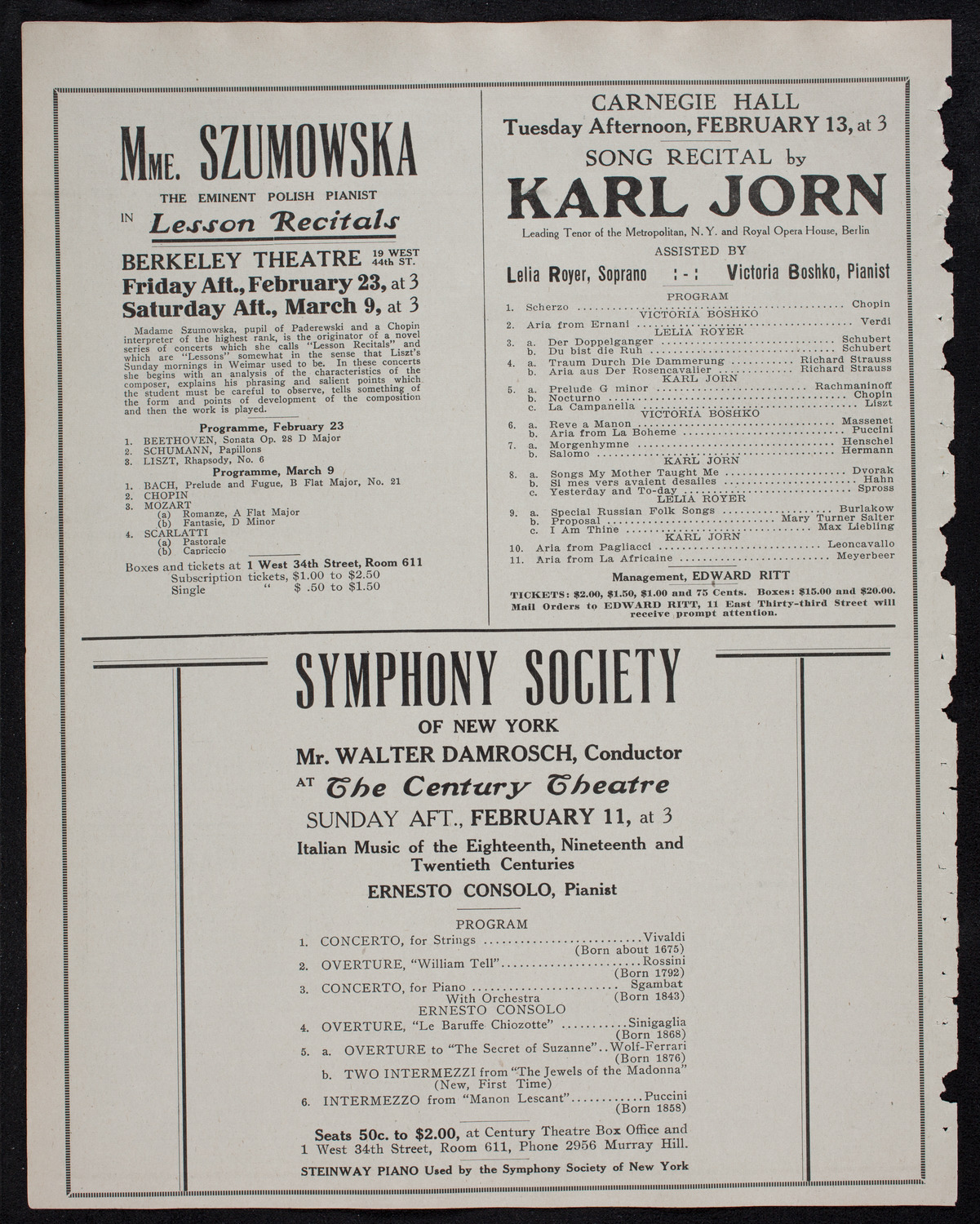 Russian Symphony Society of New York, February 10, 1912, program page 10