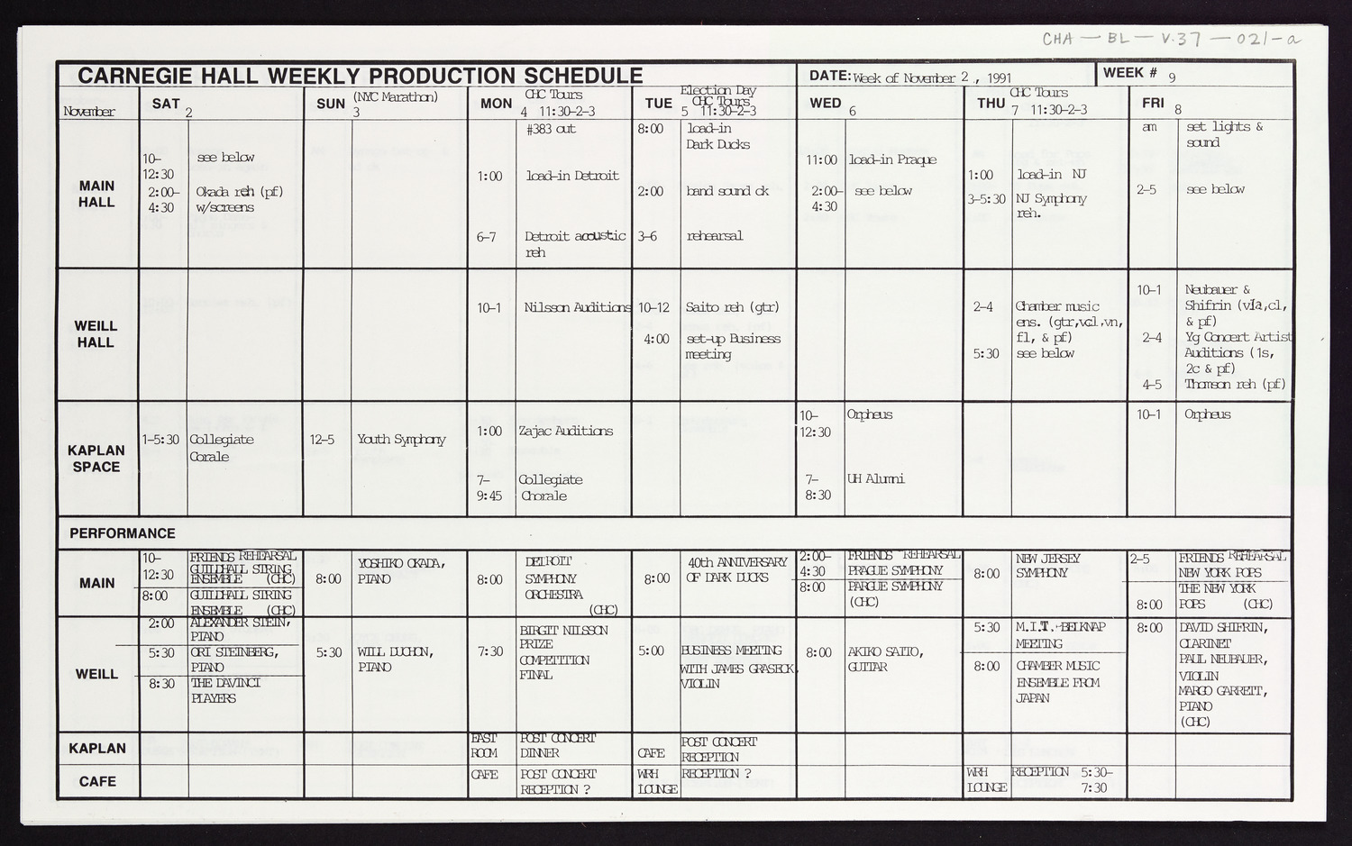 Carnegie Hall Booking Ledger, volume 37, page 21a