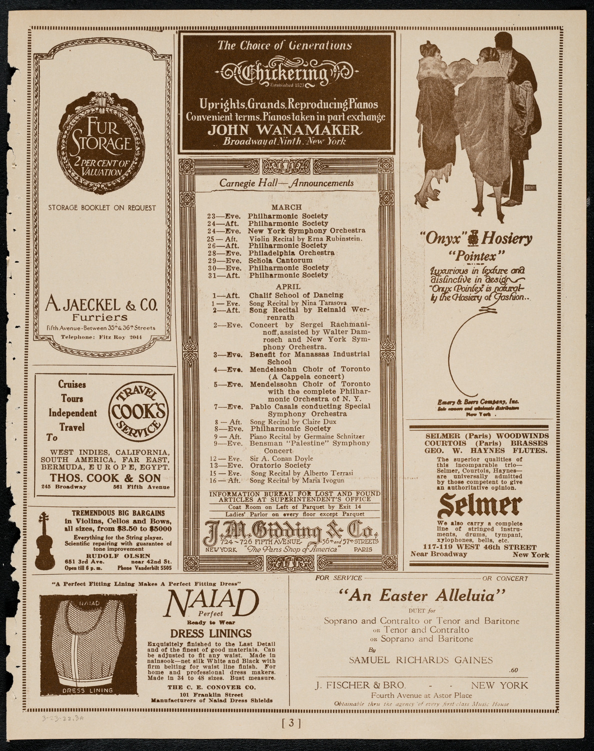 New York Symphony Orchestra, March 23, 1922, program page 3