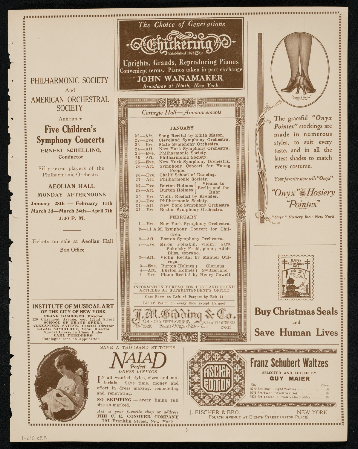 New York Philharmonic Students' Concert, January 21, 1924, program page 3