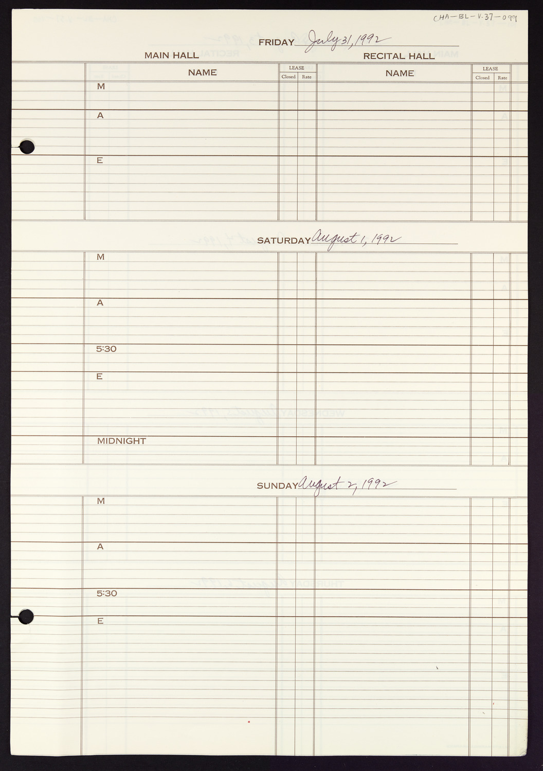 Carnegie Hall Booking Ledger, volume 37, page 99