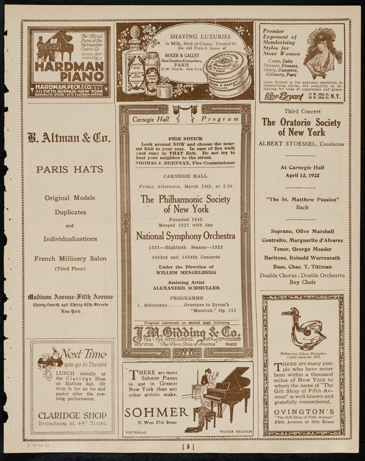 New York Philharmonic, March 24, 1922, program page 5