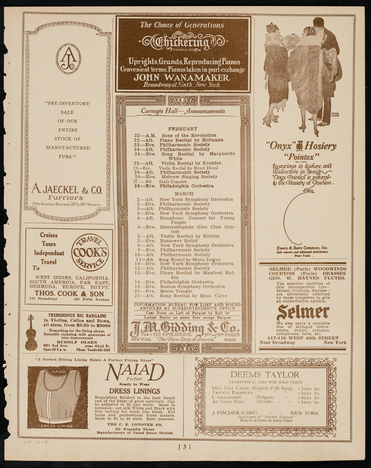 Oratorio Society of New York, February 21, 1922, program page 3