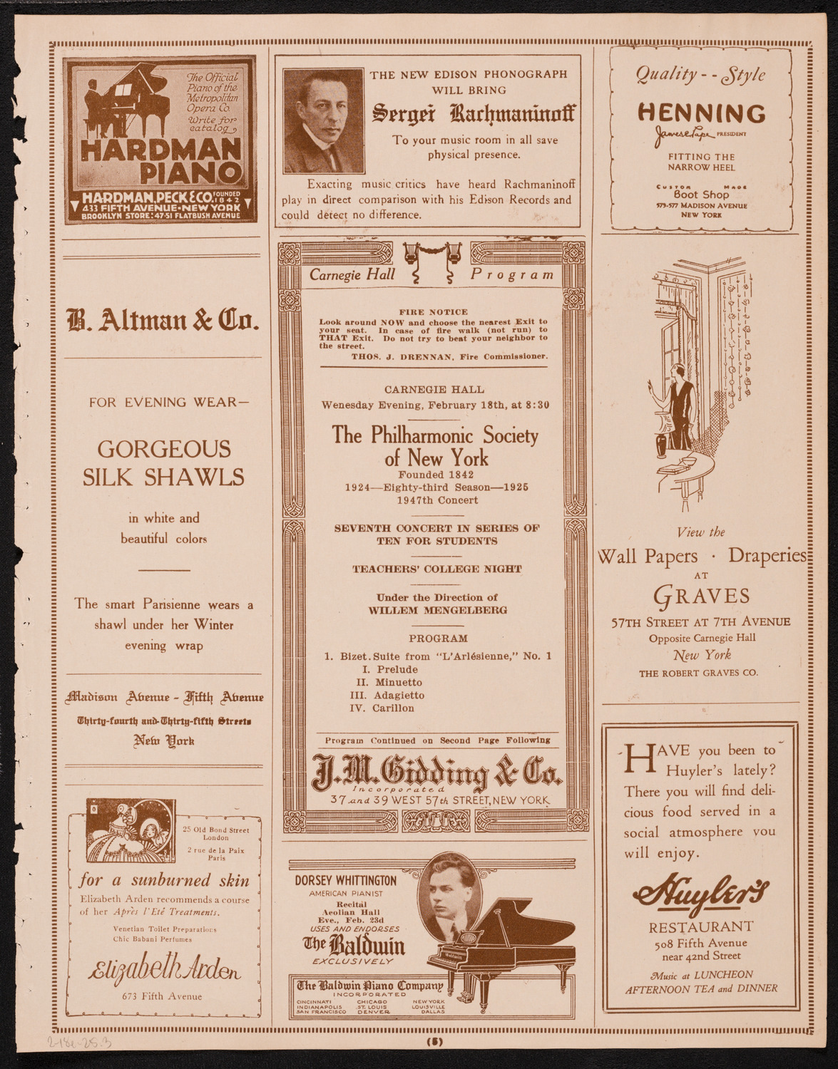 New York Philharmonic Students' Concert, February 18, 1925, program page 5