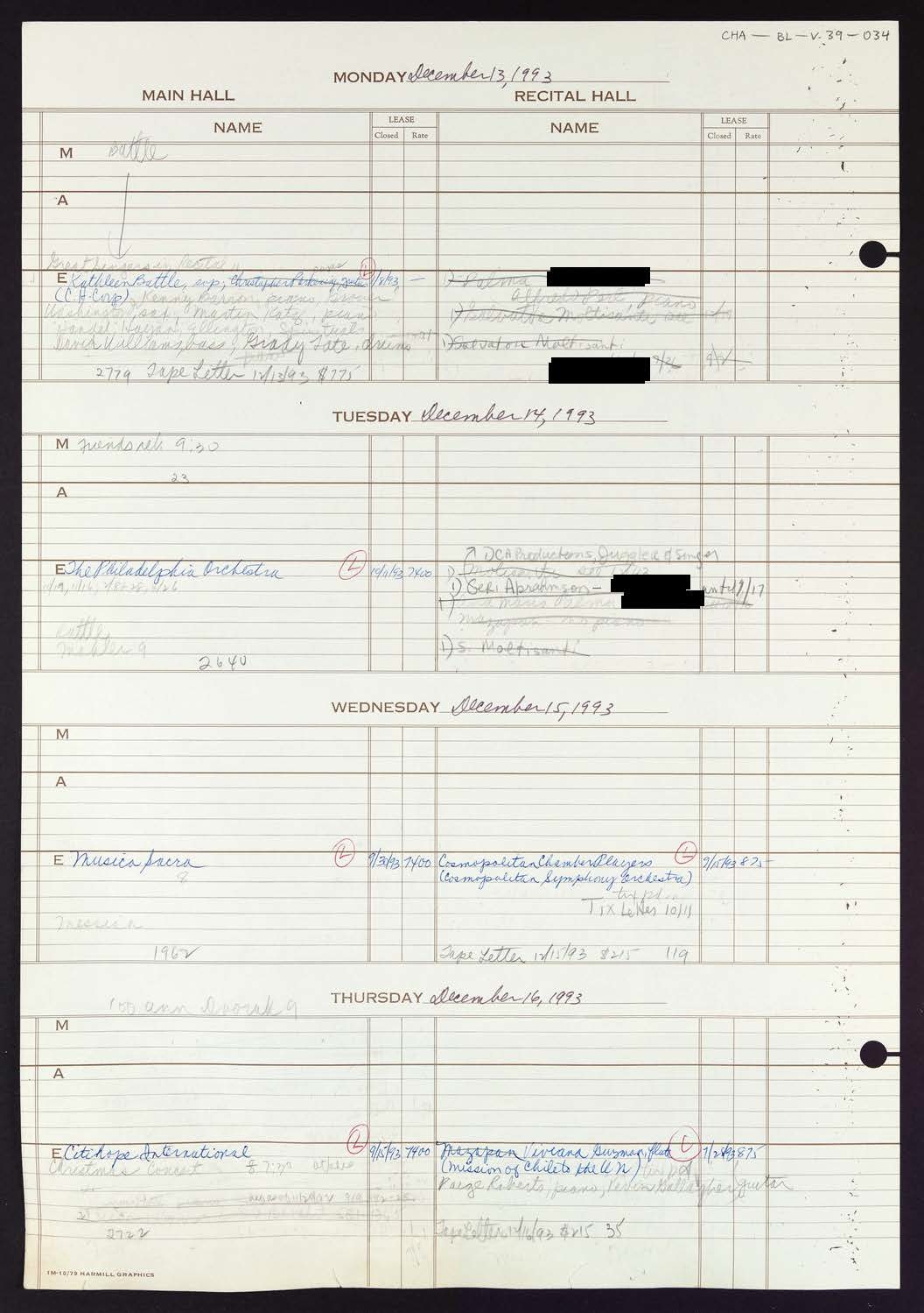 Carnegie Hall Booking Ledger, volume 39, page 34