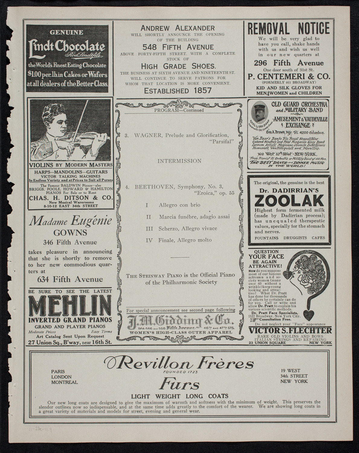 New York Philharmonic, November 23, 1911, program page 7