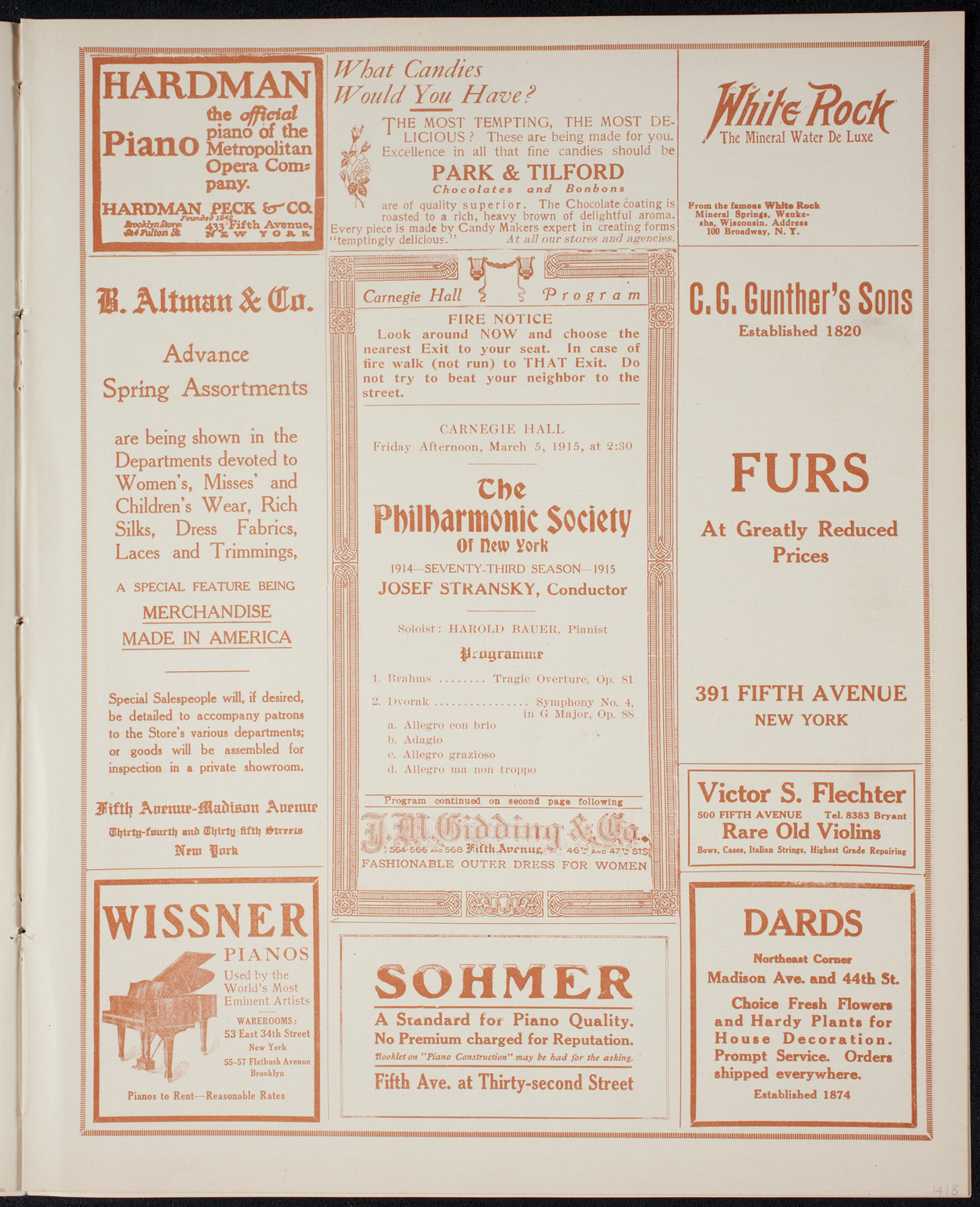 New York Philharmonic, March 5, 1915, program page 5