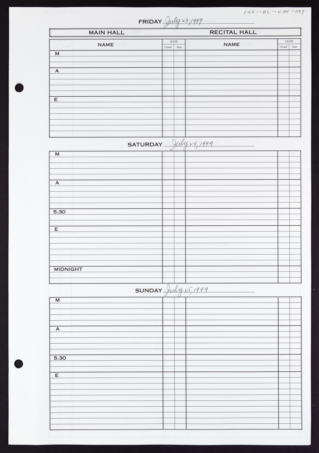 Carnegie Hall Booking Ledger, volume 44, page 97