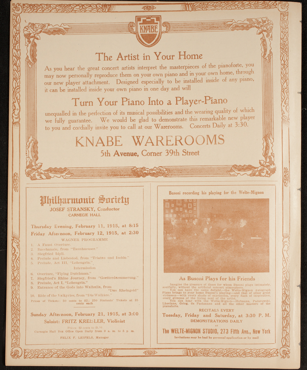 New York Philharmonic, February 7, 1915, program page 12