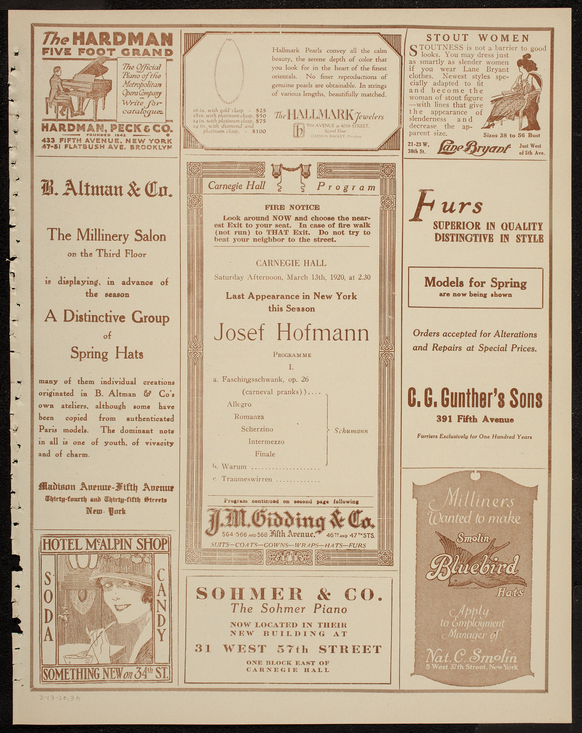 Josef Hofmann, Piano, March 13, 1920, program page 5