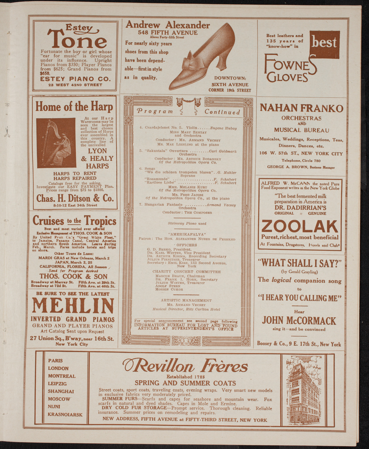 Hungarian Charity Concert, May 26, 1916, program page 7