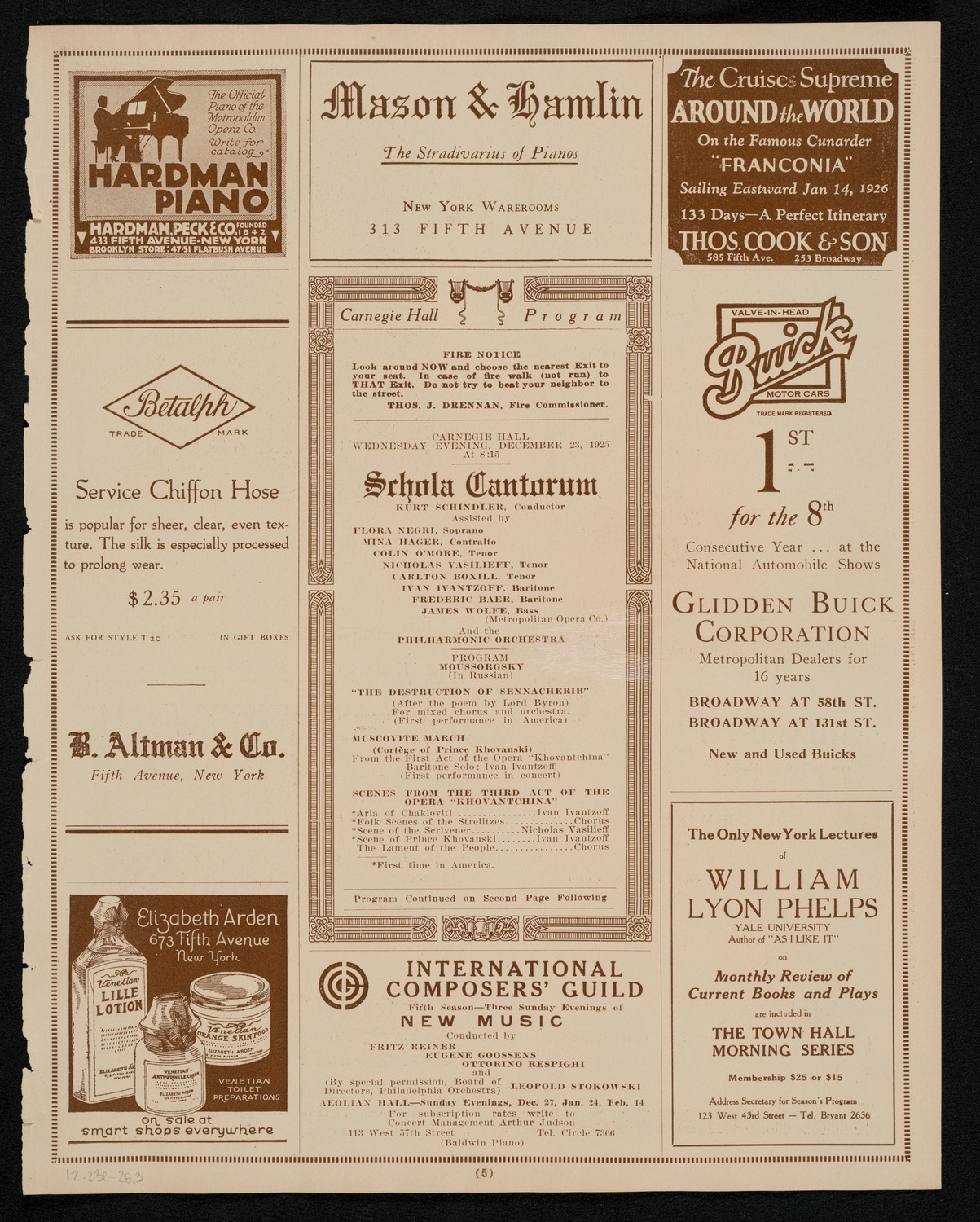 Schola Cantorum of New York, December 23, 1925, program page 5
