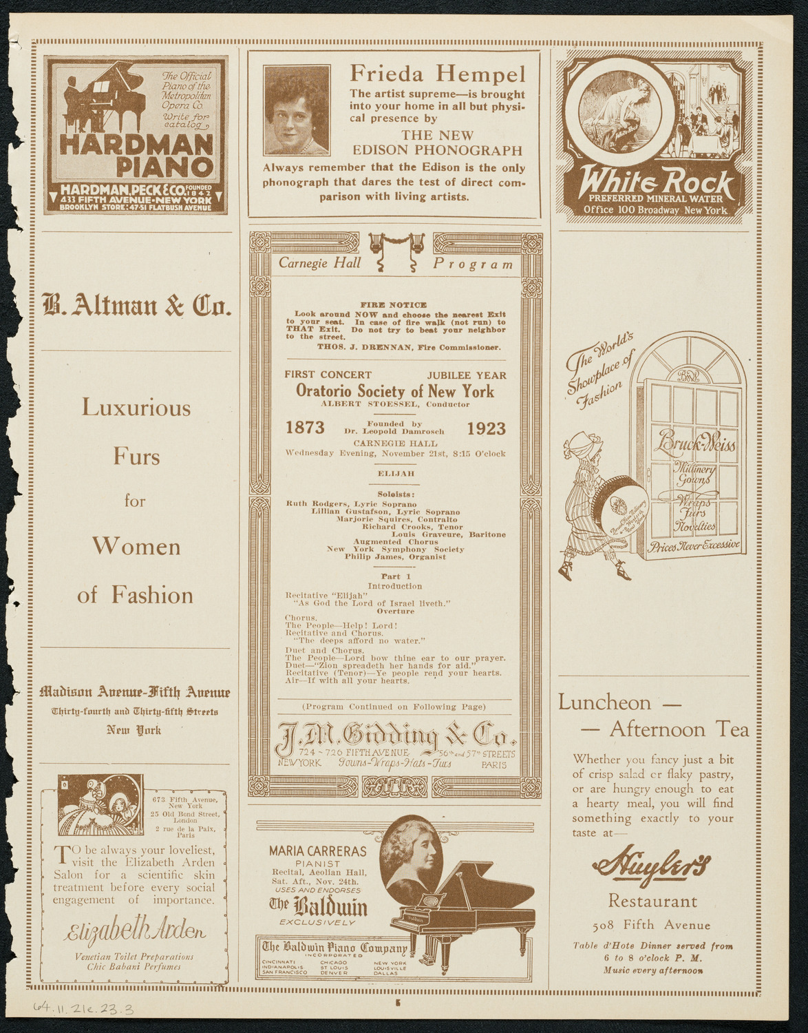 Oratorio Society of New York, November 21, 1923, program page 5