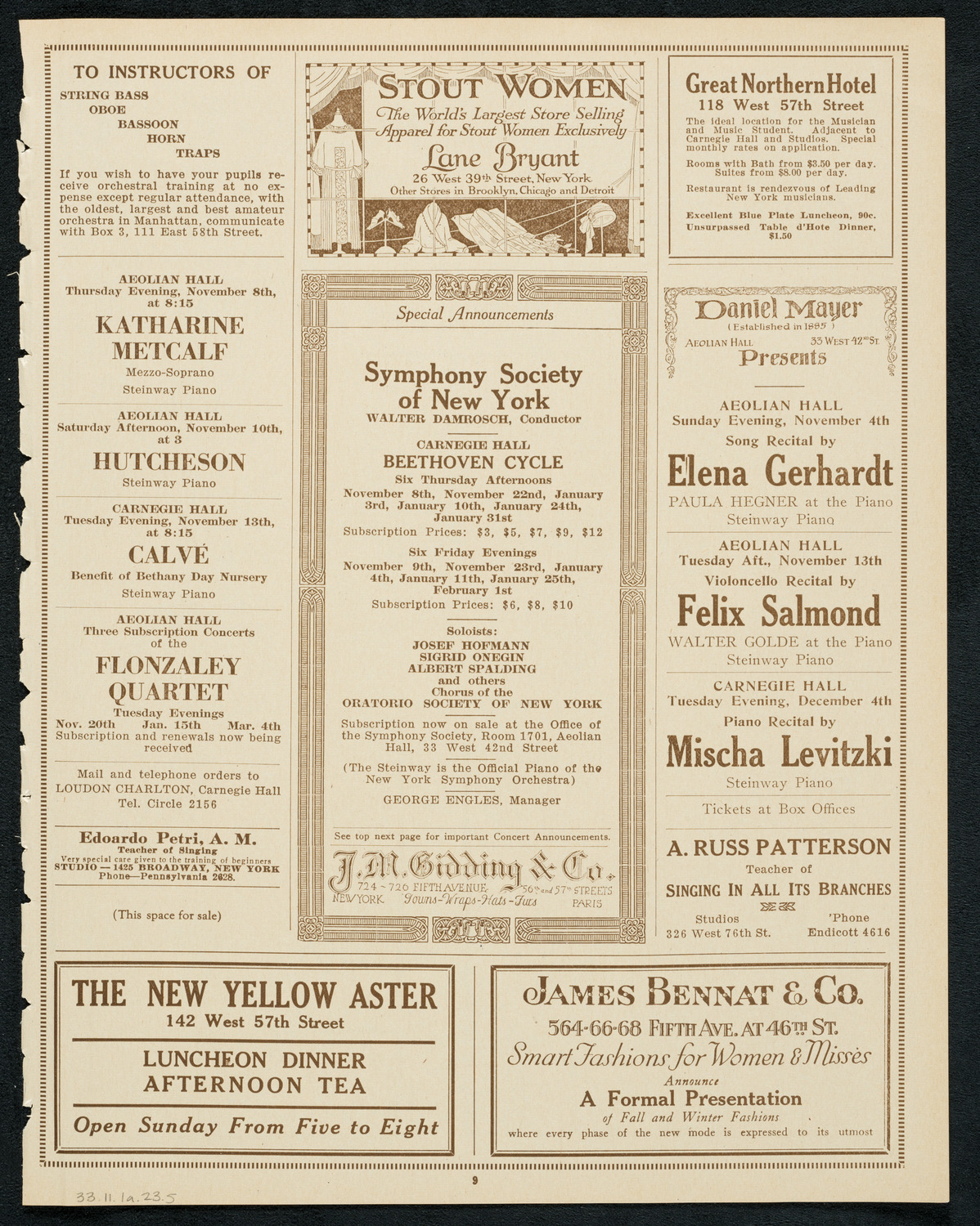 New York Symphony Orchestra, November 1, 1923, program page 9