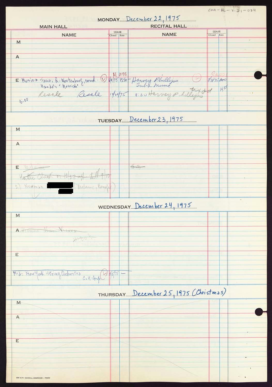 Carnegie Hall Booking Ledger, volume 21, page 34