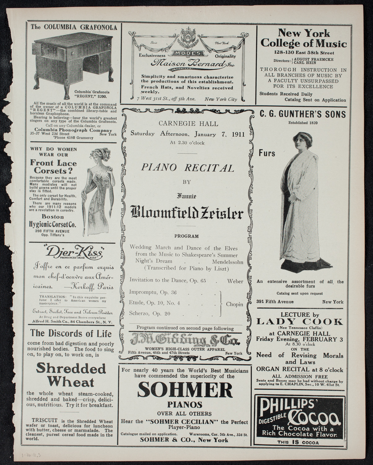 Fannie Bloomfield Zeisler, Piano, January 7, 1911, program page 5