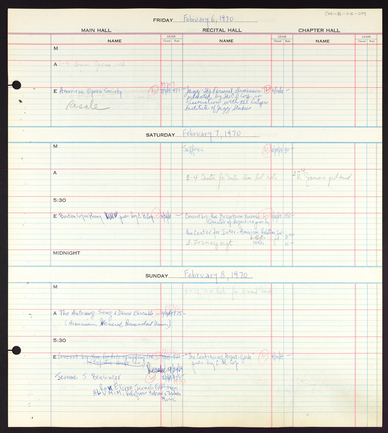 Carnegie Hall Booking Ledger, volume 15, page 49