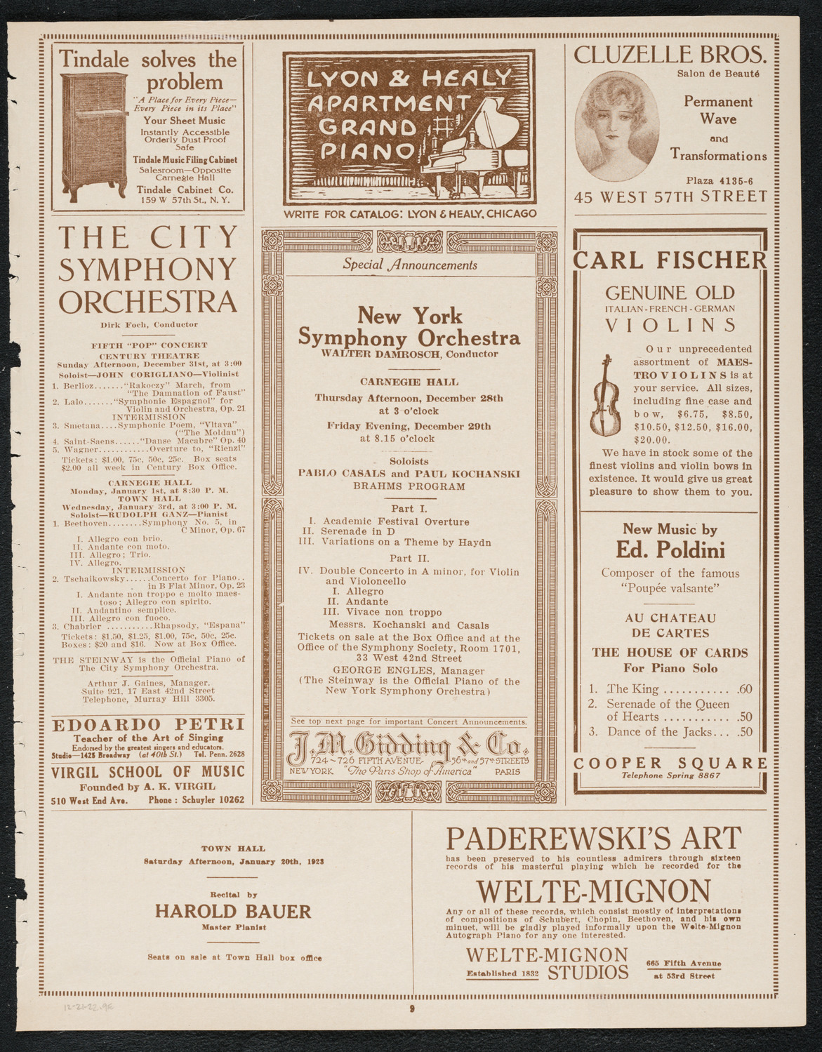 City Symphony Orchestra, December 21, 1922, program page 9