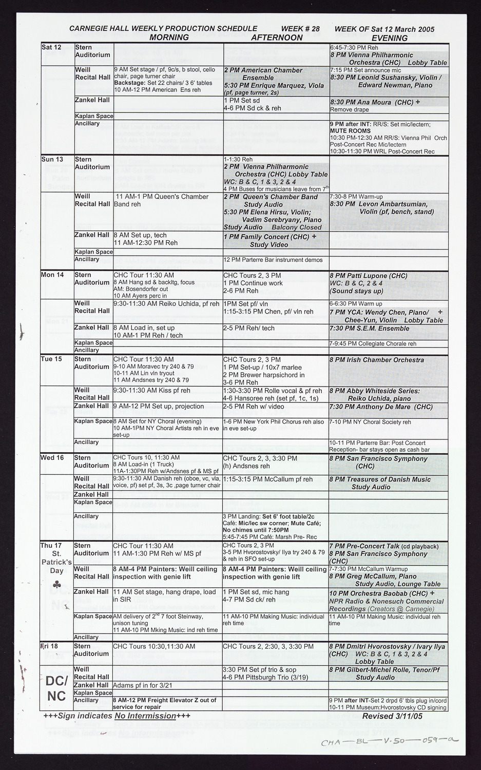 Carnegie Hall Booking Ledger, volume 50, page 59a