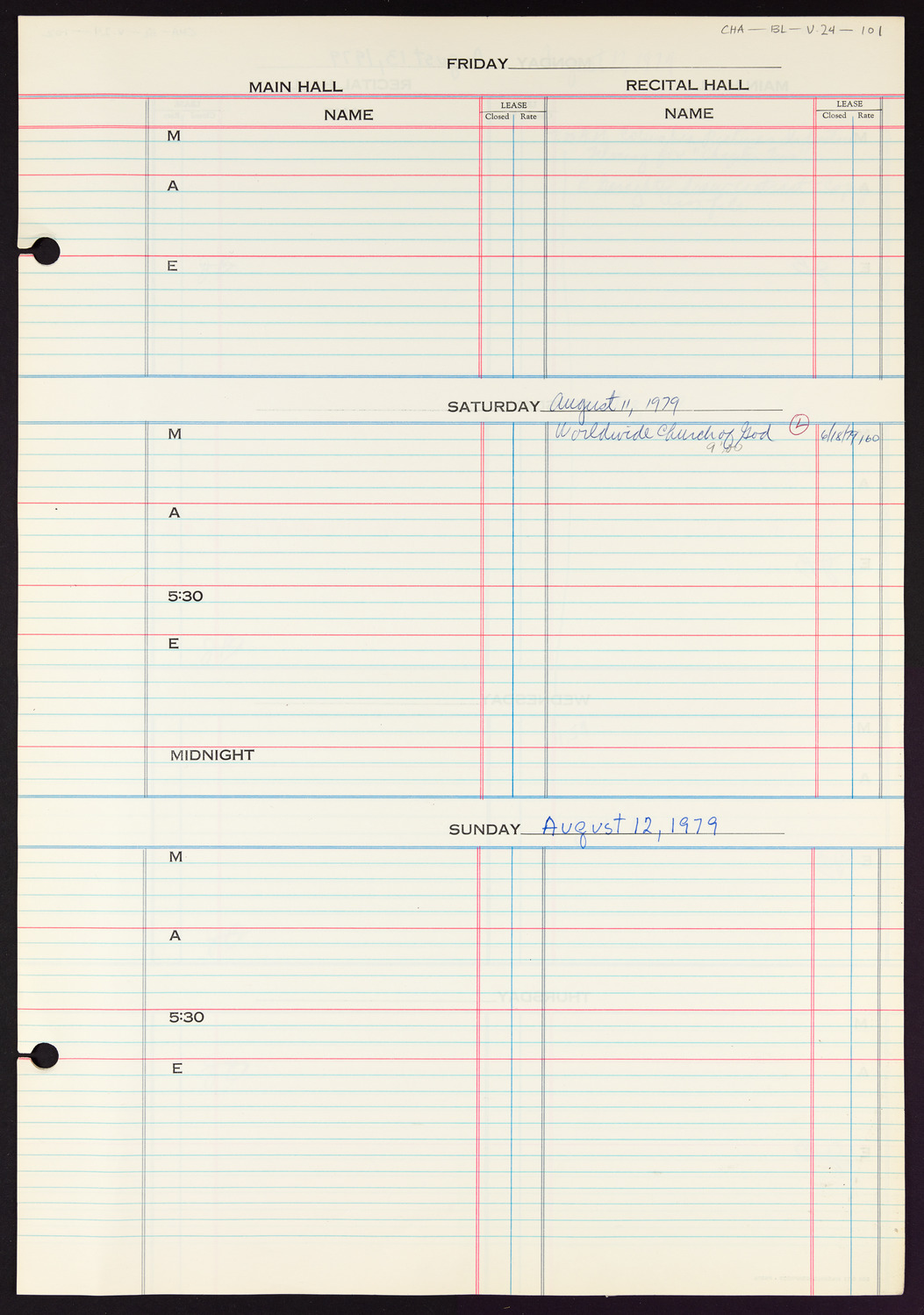 Carnegie Hall Booking Ledger, volume 24, page 101