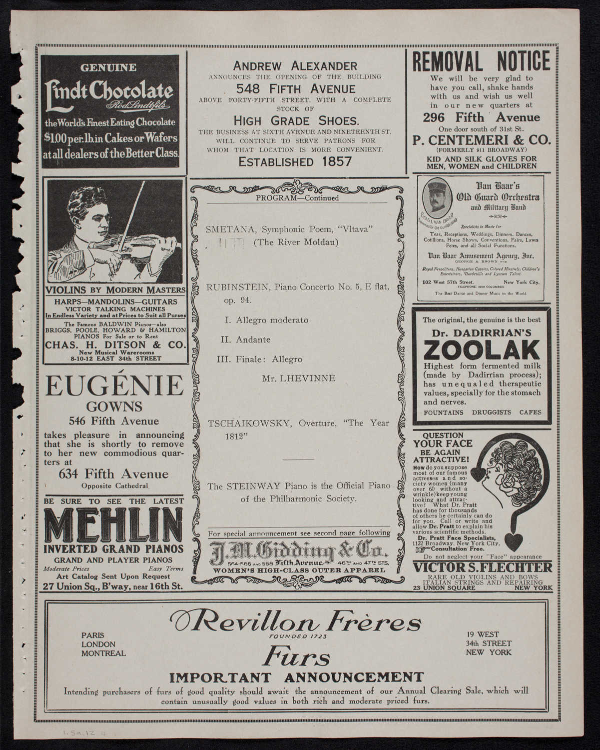 New York Philharmonic, January 5, 1912, program page 7