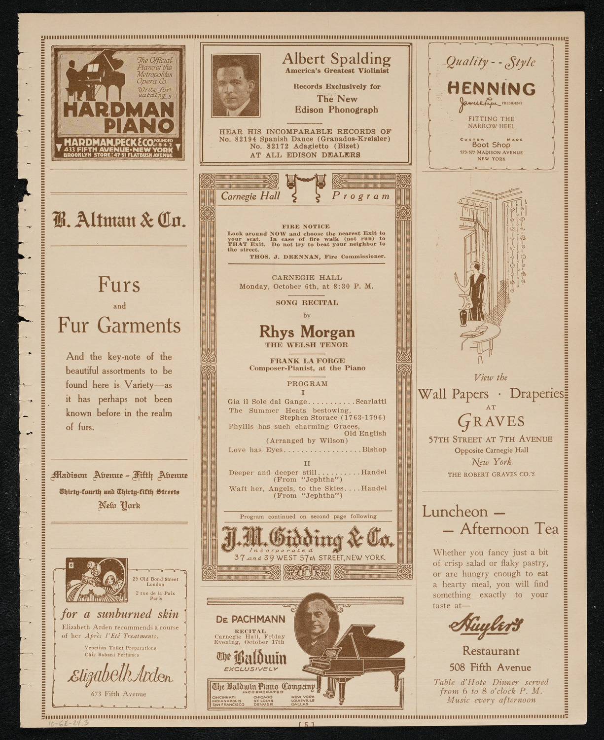 Rhys Morgan, Tenor, October 6, 1924, program page 5