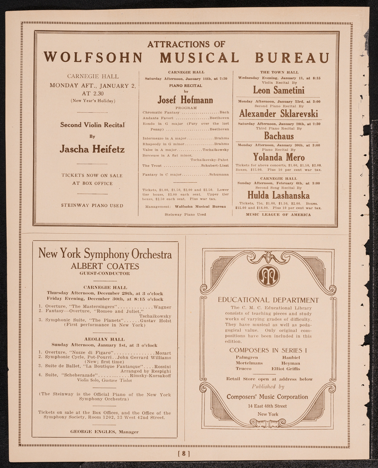 Joseph Shlisky, Josef Winogradoff, Maximilian Rose, and the Synagogual Choral Alliance, December 24, 1921, program page 8