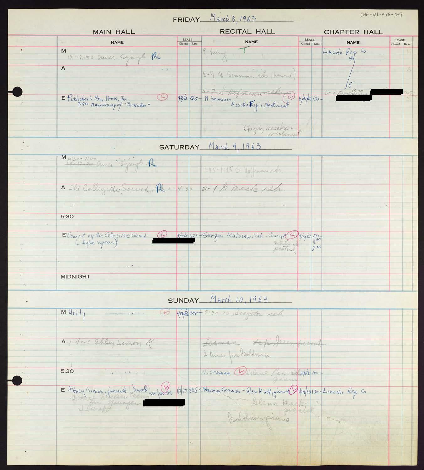 Carnegie Hall Booking Ledger, volume 8, page 47