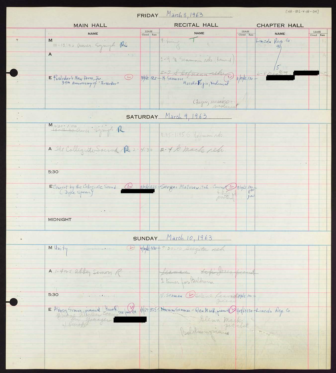 Carnegie Hall Booking Ledger, volume 8, page 47