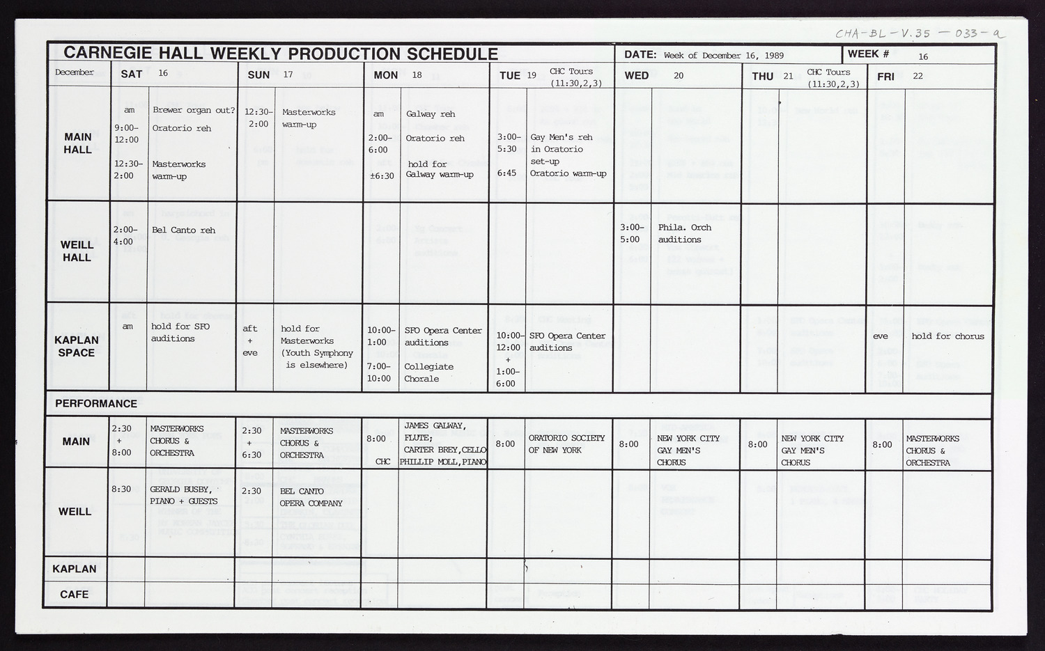 Carnegie Hall Booking Ledger, volume 35, page 33a