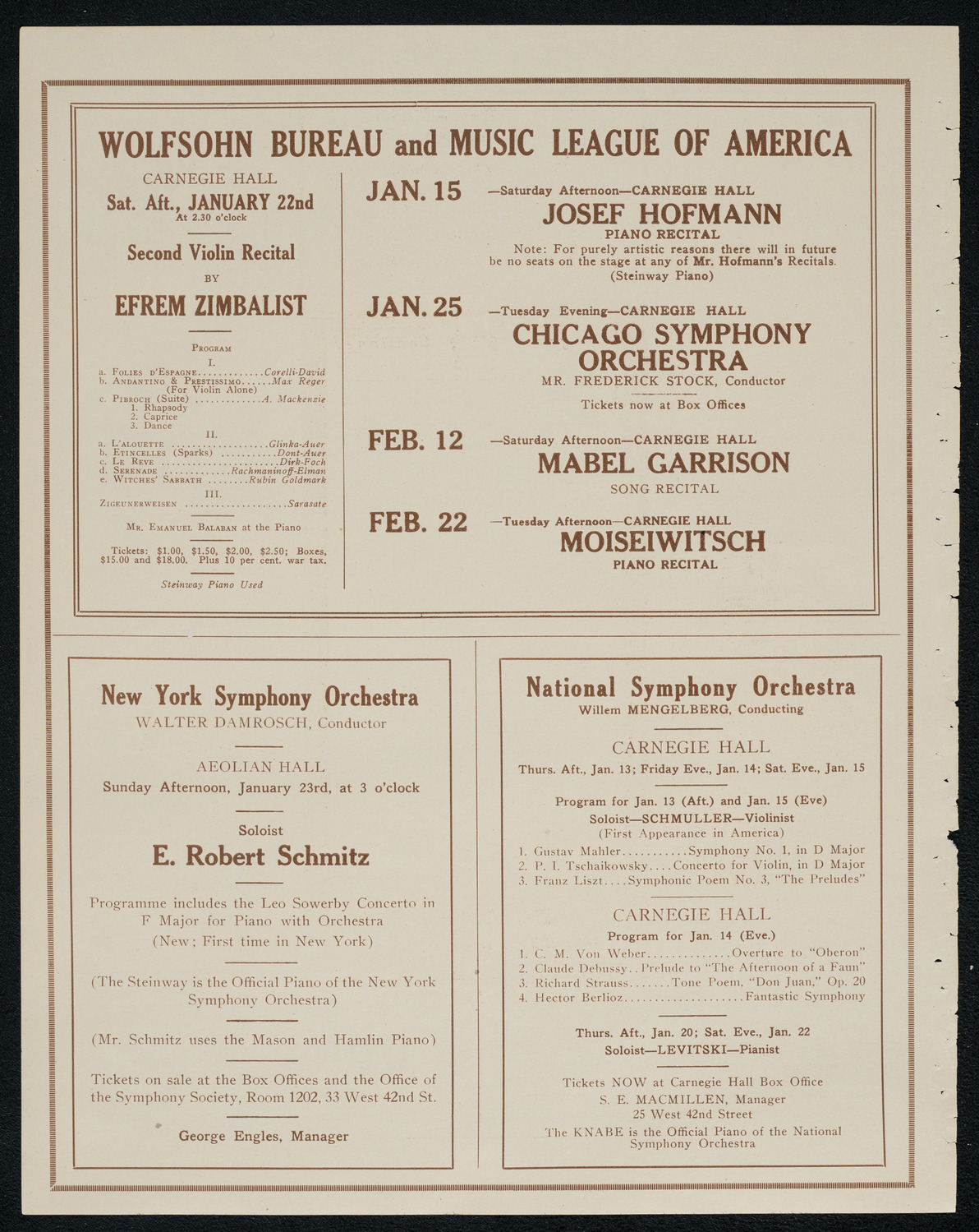 National Symphony Orchestra, January 11, 1921, program page 8