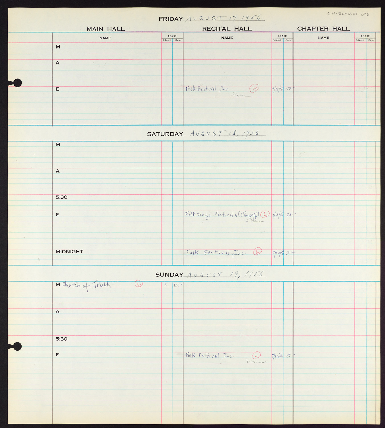 Carnegie Hall Booking Ledger, volume 1, page 95