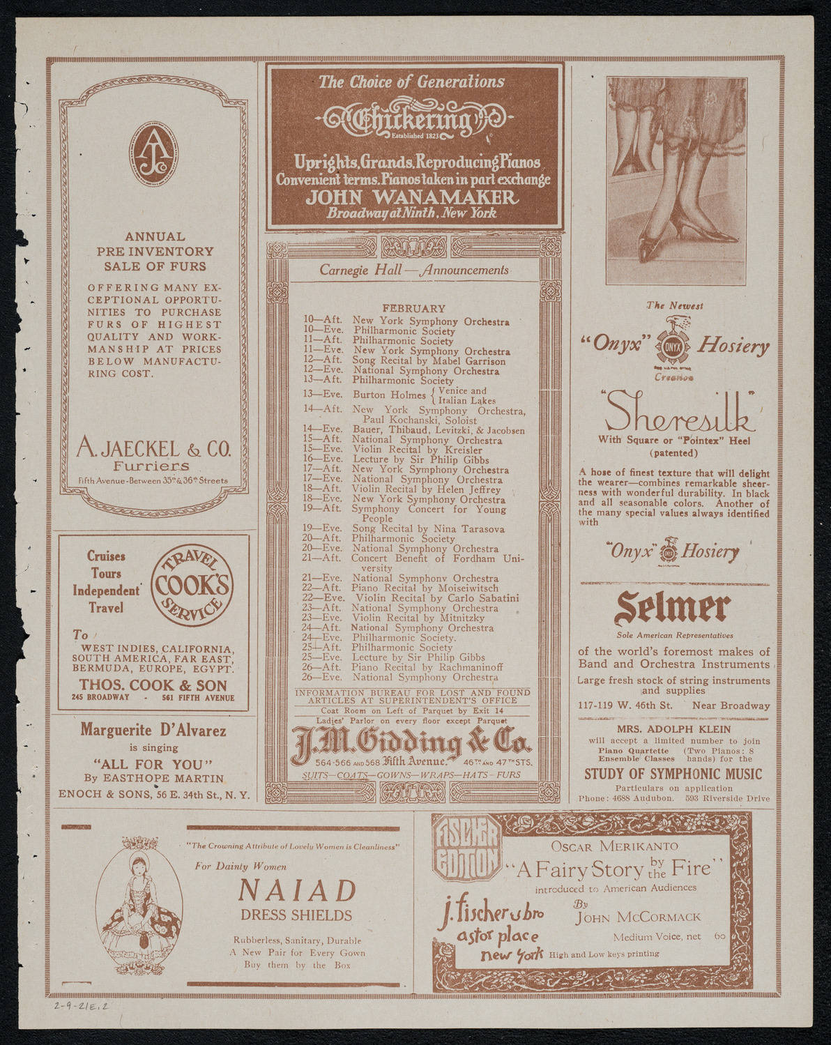 National Symphony Orchestra, February 9, 1921, program page 3