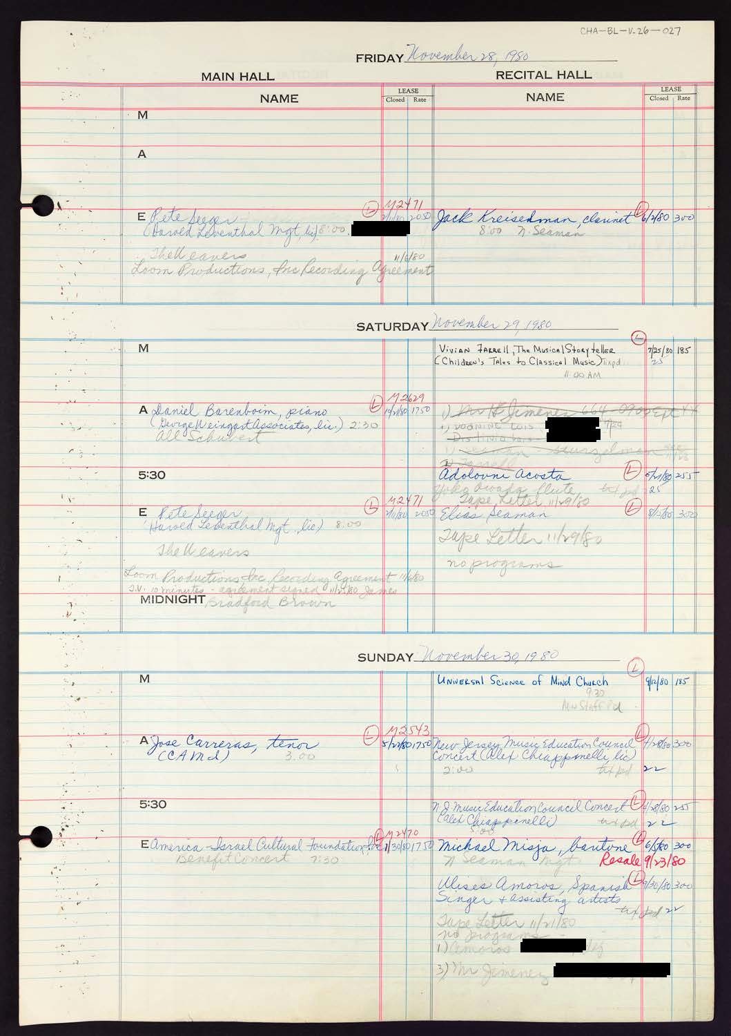 Carnegie Hall Booking Ledger, volume 26, page 27