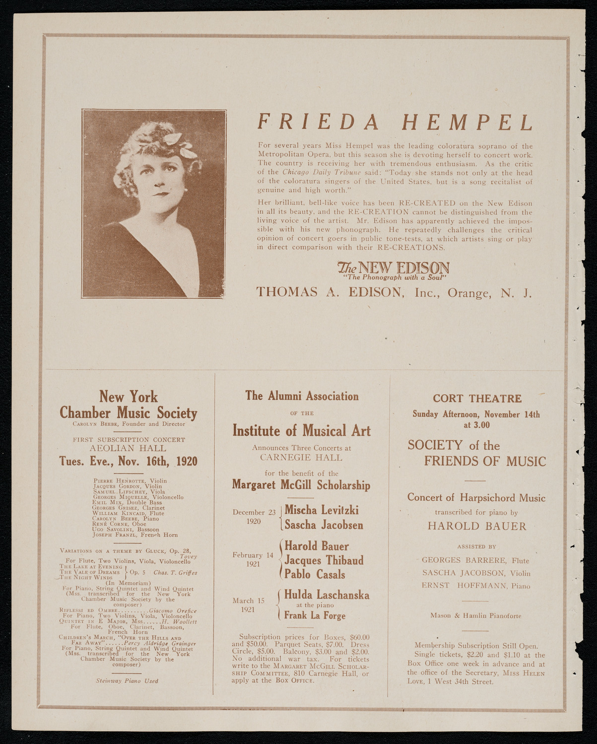 New York Philharmonic, November 12, 1920, program page 2