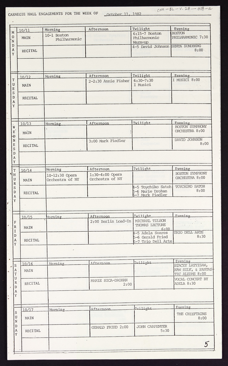 Carnegie Hall Booking Ledger, volume 28, page 18a