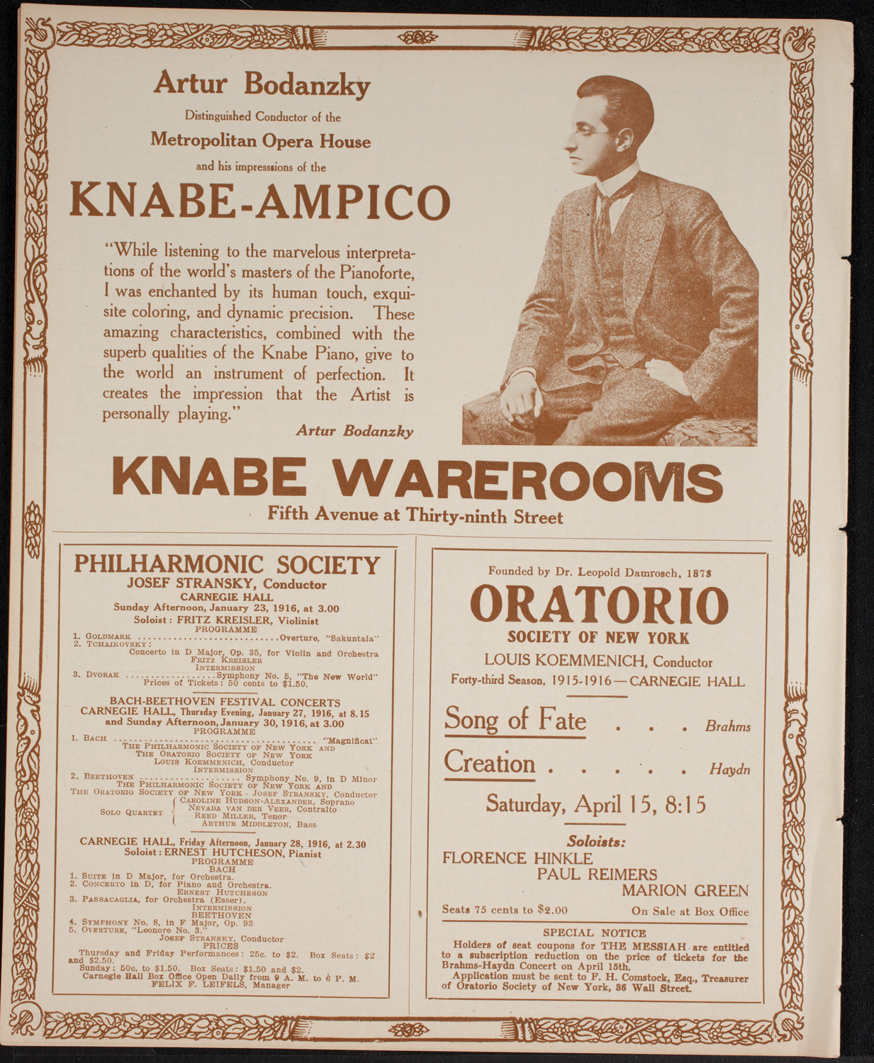 New York Philharmonic, January 21, 1916, program page 12