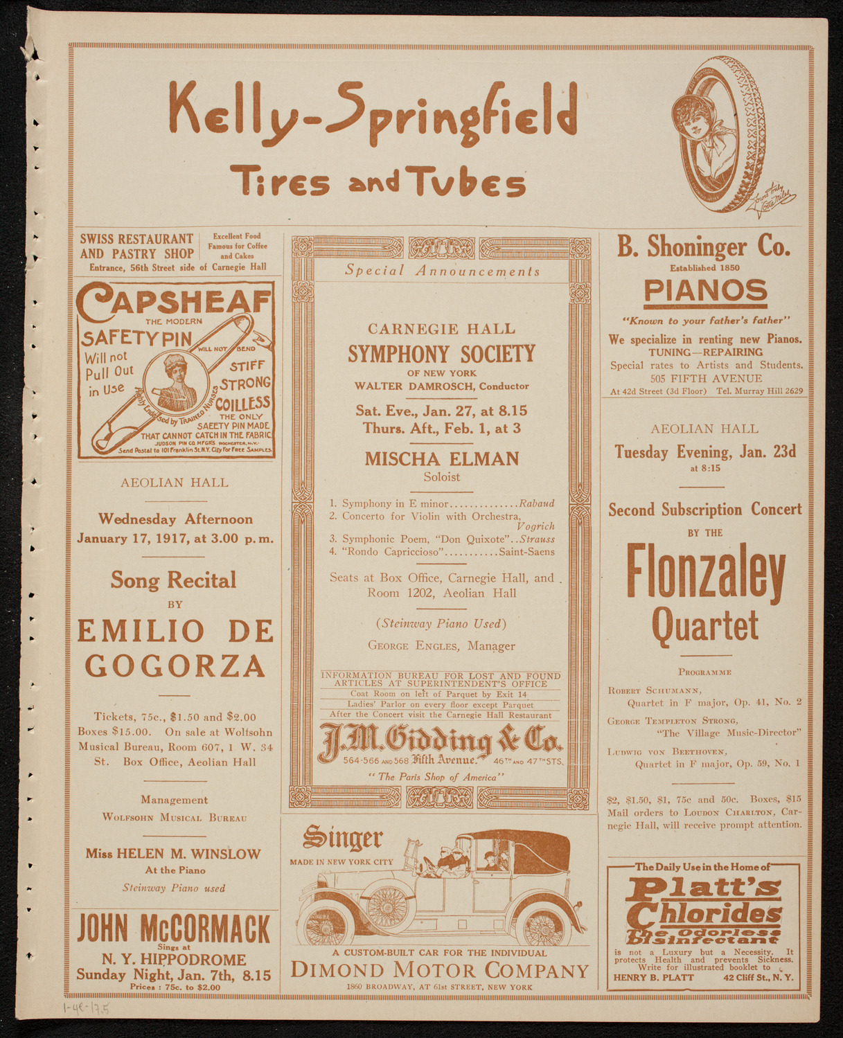 Boston Symphony Orchestra, January 4, 1917, program page 9