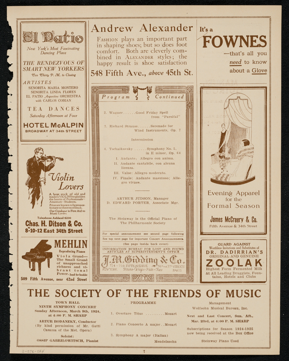 New York Philharmonic Students' Concert, February 27, 1924, program page 7